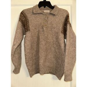 100% BABY ALPACA 3 BUTTON PULL-OVER polo LONG SLEEVE SWEATER Youth XL